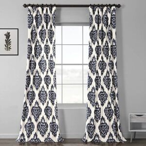 Exclusive Fabrics Ikat Blue Cotton Room Darkening Curtains 50x96 EUC